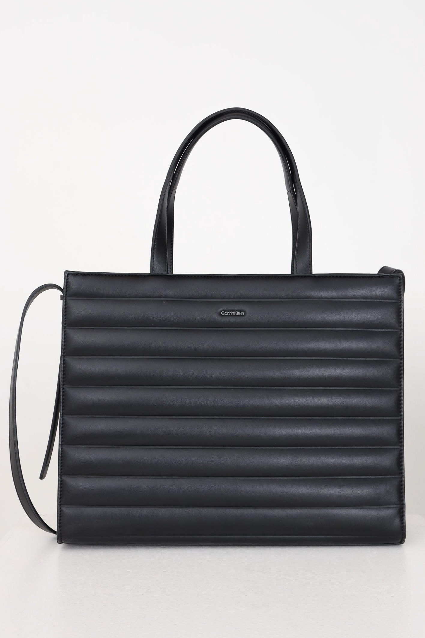 Calvin klein black leather tote discount