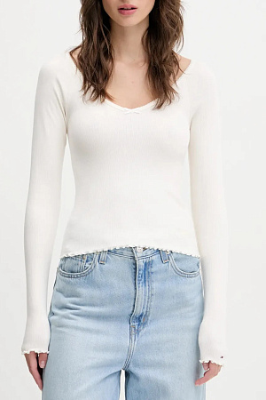 Лонгслив женский TOMMY JEANS TJW SLIM VNECK GMD RIB LS DW0DW20236 