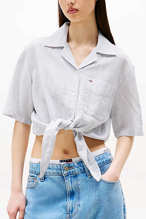 Укороченная рубашка TOMMY JEANS TJW CRP LINEN SS SHIRT DW0DW20286 