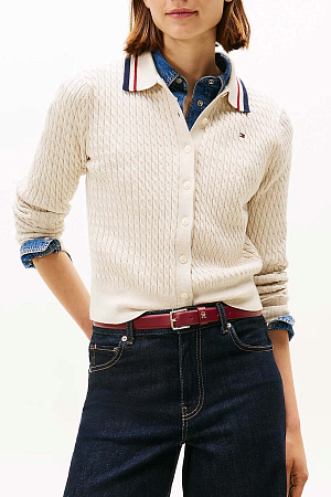 Джемпер женский TOMMY HILFIGER CO CABLE FINE GG POLO-NK CARDI WW0WW47466 