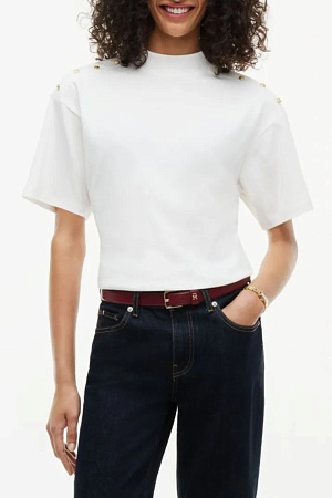 Футболка женская TOMMY HILFIGER GOLD BUTTON HIGH-NK S/S TEE WW0WW52382 